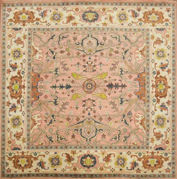 9x9 Ziegler Oriental Area Rug - Pink/Neutral Square Hand-Knotted Wool Rug