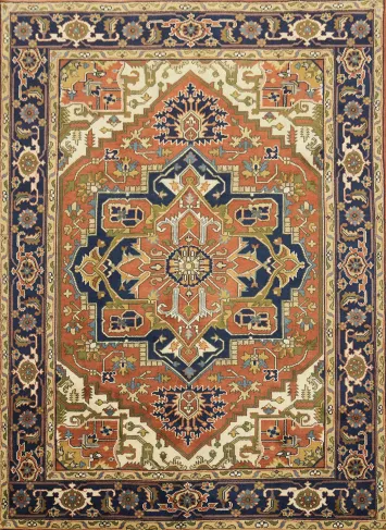 Rust and Navy Traditional Heriz Serapi Oriental Area Rug 9x12