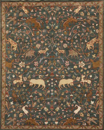 8'x10' Hunting Animal Pictorial Ziegler Oriental Rug | Hand-Knotted Wool