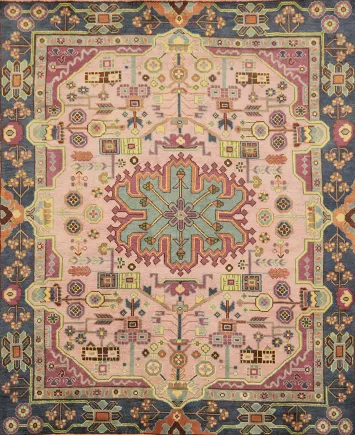 8'x10' Traditional Pink Oriental Rug with Colorful Symmetrical Design