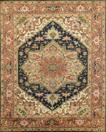 Navy Blue Heriz Serapi Persian-Style Rug - 8x10 Hand-Knotted Wool