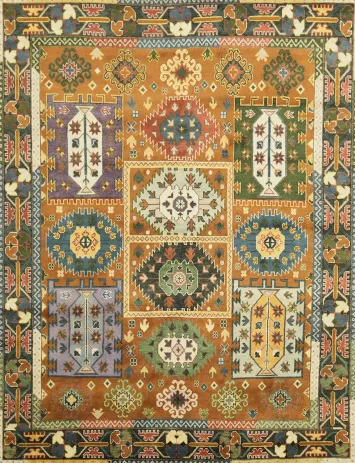 8'x10' Rustic Tribal Kazak Rug Brimming with Vibrant Geometric Design