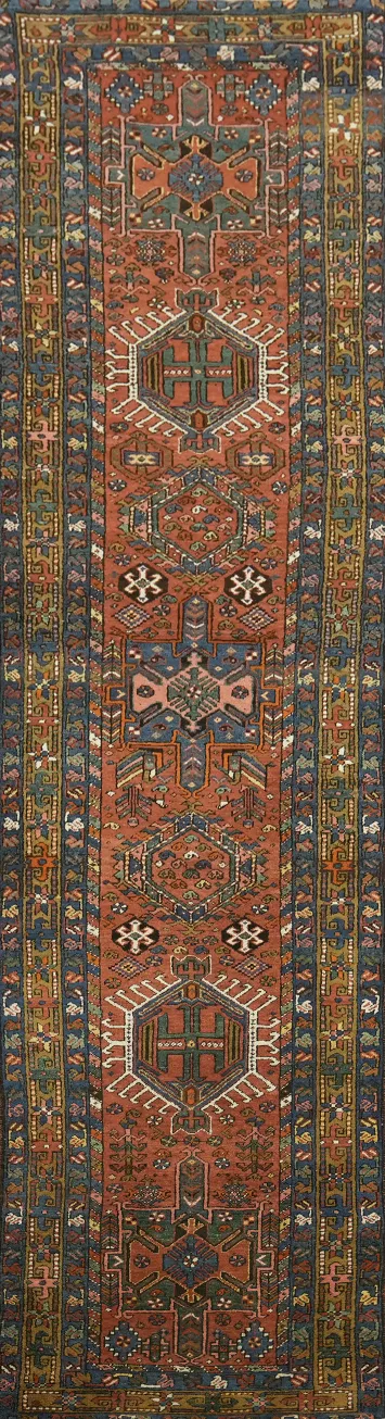 Antique Heriz Serapi Persian Runner Wool Rug 3x13
