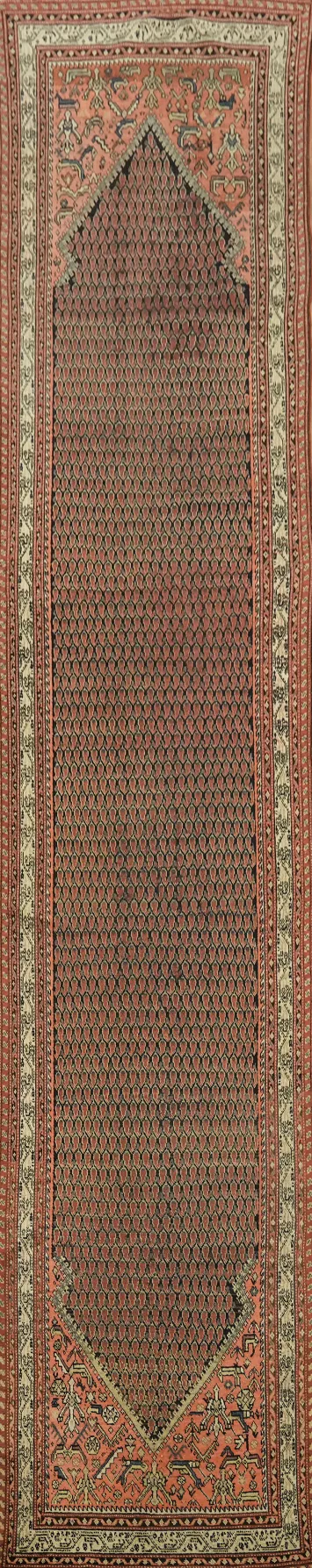 Pre-1900 Antique Malayer Persian Runner Wool Rug 3x16