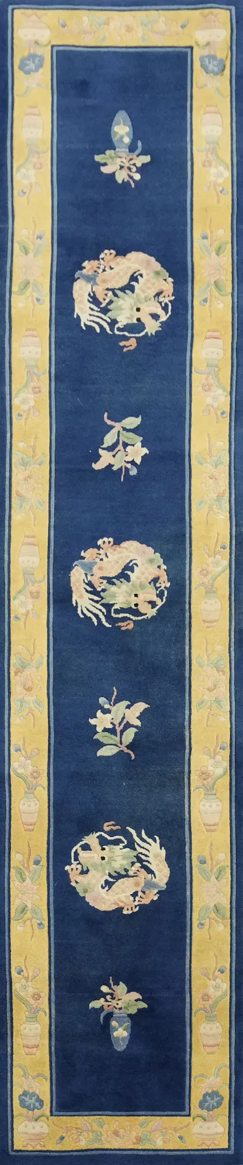 Art Deco Chinese Runner Wool Rug 2x11