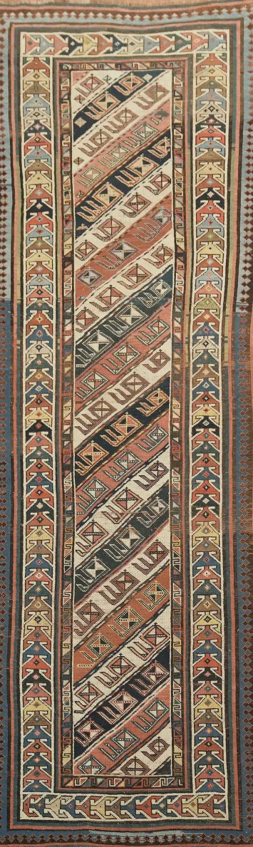Pre-1900 Antique Kazak Oriental Runner Rug 3x11