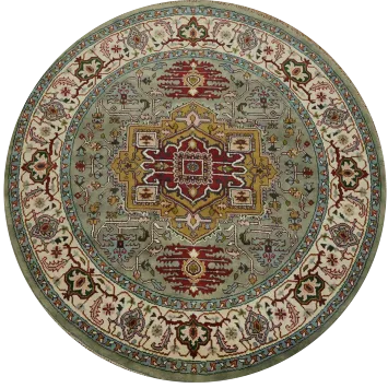 8'x8 Round Mint Green Traditional Heriz Serapi Oriental Area Rug 8x8 ft