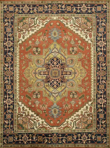 Rust and Navy Heriz Serapi Oriental Area Rug  9x12