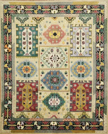 8'x10' Traditional Light Green South-western Rug with Vibrant Geometric Design