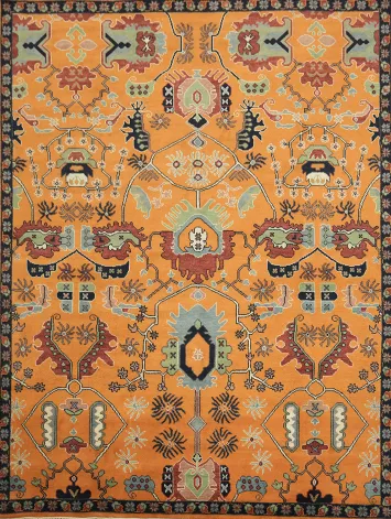 Exquisite Traditional Design Hand-Knotted Wool Rug in Warm Orange Tones 9' x 12'