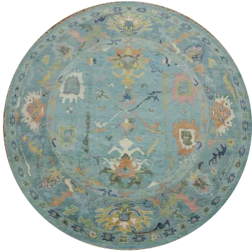Hand-Knotted 10' Blue Round Oushak Wool Rug 10x10 ft