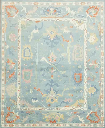 Pastel Blue Traditional Oushak Hand Made Area Rug 8x10