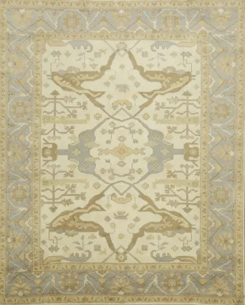 Beige and Blue Traditional Oushak Hand Made Area Rug 8x10