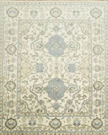Sophisticated Traditional Rug in Cream and Blue for Elegant Spaces 8'x10'