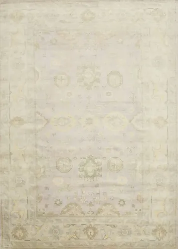 Light Lilac Hand-Knotted 10x14 Traditional Oushak Wool Rug