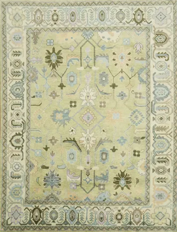 Sage Green Traditional Oushak Hand Made Area Rug 9x12