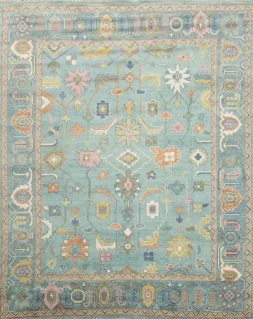 Large 12'x15' Pastel Blue Traditional Oushak Hand Made Palace Rug