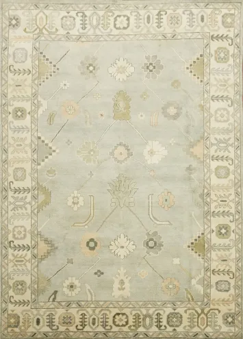 Muted Blue Traditional Oushak Hand Made Large Rug 10x14