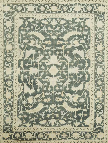 Dark Teal and Beige Traditional Oushak Hand Made Area Rug 9x12