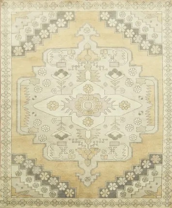 Vintage-Inspired Oushak Indian Rug Featuring Classic Motifs 8x10