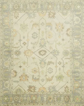 8x10 All-Over Beige and Blue Oushak Indian Rug with Soft Pastel Tones