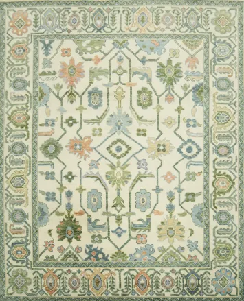 Luxurious Handmade Oushak Wool Rug with Pastel Colors