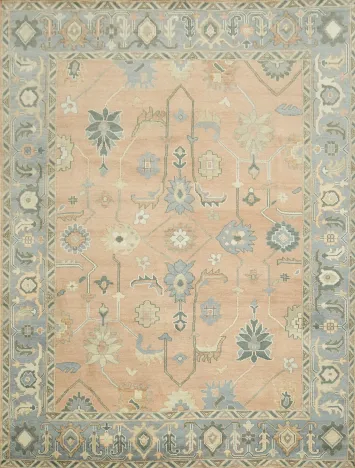 Pink and Blue Traditional Oushak Hand Made Area Rug 9x12