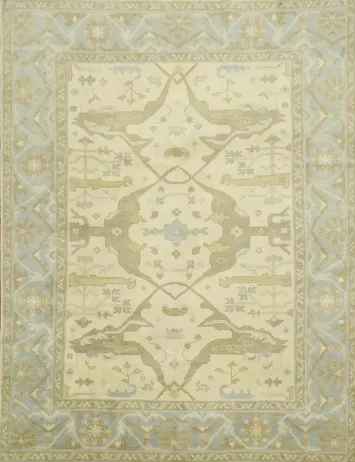 8x10 Hand-Made Oushak Rug - Traditional Geometric Design in Muted Earth Tones