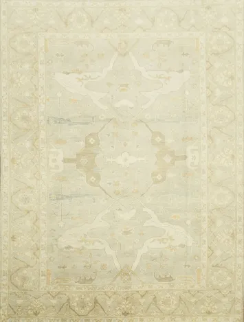 Neutral Toned Pale Blue and Ivory Oushak Hand-Knotted Rug 9' x 12'