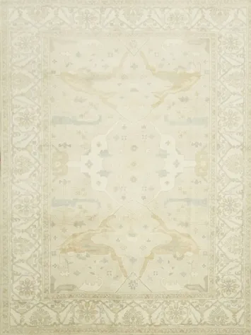 Luxurious Soft Tone Cream and Ivory Oushak Living Room Rug 9' x 12'