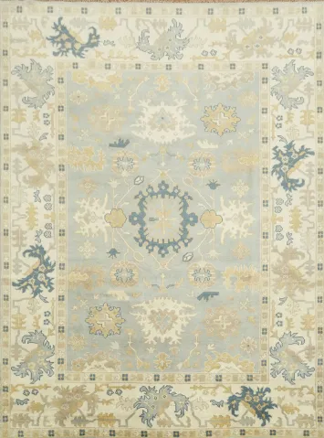 Light Blue Pastel Traditional Oushak Hand Made Area Rug 9x12