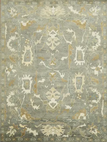 Grey Green Traditional Oushak Hand Made Area Rug 9x12