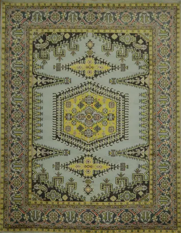 8'x10' Hexagonal Medallion Rug with Elegant Pastel and Dark Highlights