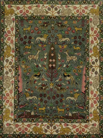 Animal Pictorial Hunting Scene Blue Ziegler Oriental Rug 9x12 Hand-Knotted