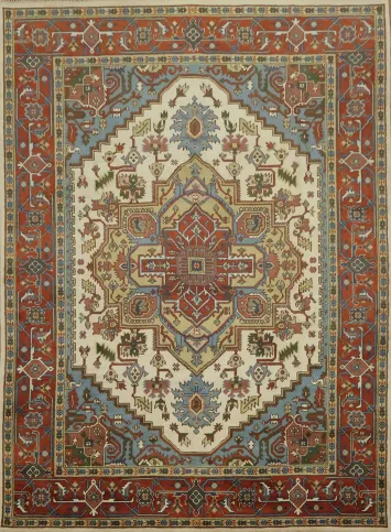 Ivory and Light Blue Heriz Serapi Persian Style Area Rug 9x12