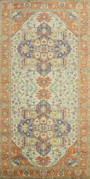 Large 10x20 Heriz Serapi Oriental Rug - Traditional Mint Blue and Green