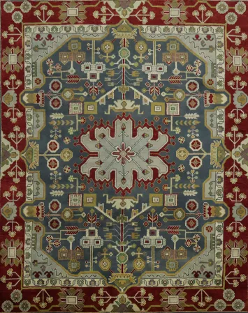 Blue and Burgundy Geometric Ziegler Oriental Area Rug 8x10