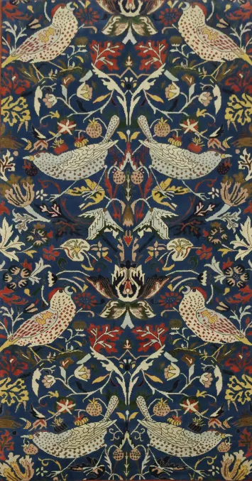 Birds and Trees Navy Blue 8x16 Ziegler Oriental Rug: Large Hand-Knotted Wool