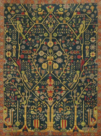 Classic Bird and Tree Motif Rug in Rich Earthy Tones 9' x 12'