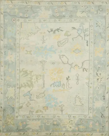 Light Green and Blue Traditional Oushak Hand Made Area Rug 8x10