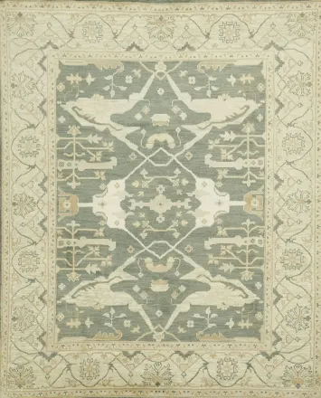 Green Traditional Oushak Hand-Knotted Wool Living Room Rug 8x10