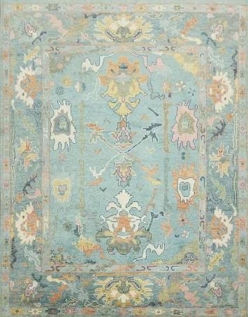8'x10' Charming Traditional Oushak Rug in Serene Blue Hues and Tones