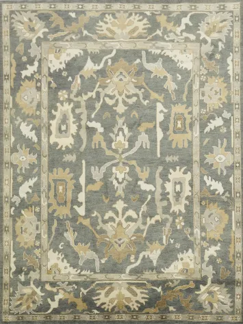 9'x12' Elegant Grey and Beige Floral Patterned Area Rug
