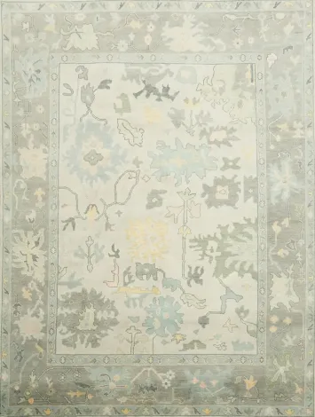 Grey Green Traditional Oushak Hand Made Area Rug 9x12