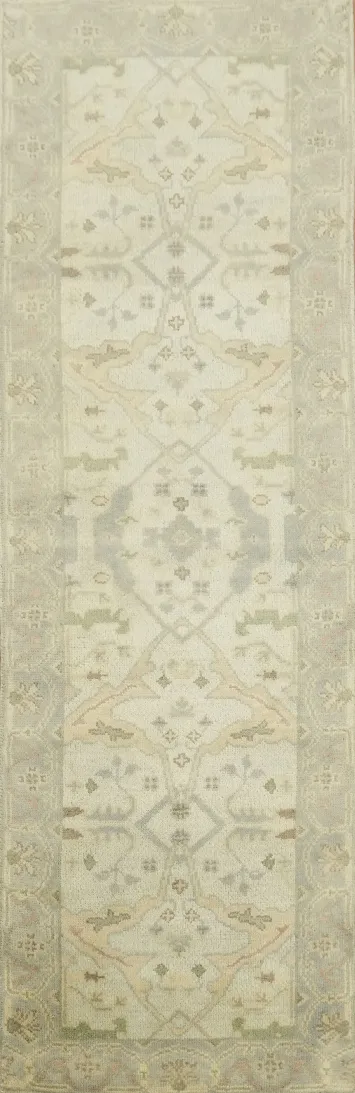 3'x8' Oushak Pastel Runner Featuring Vintage Inspired Motifs 7' 8'' X 2' 6''