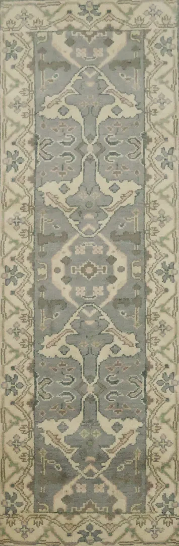 3x8 Traditional Oushak Hand-Knotted Wool Runner Rug Geometric 7' 11'' X 2' 7''
