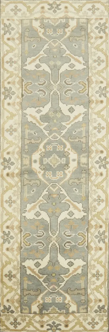 3x8 Traditional Oushak Hand-Knotted Wool Runner Rug Geometric 7' 11'' X 2' 7''
