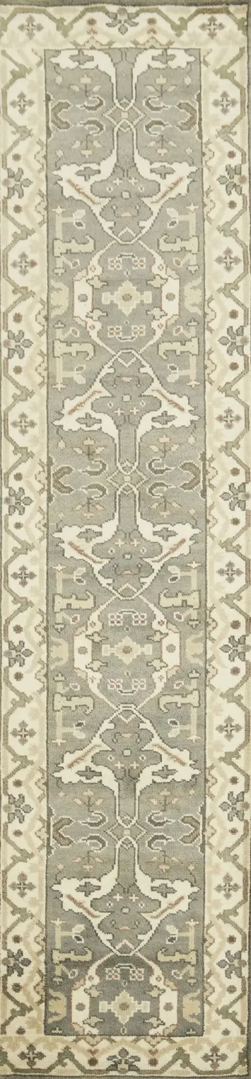 3x12 Traditional Oushak Hand-Knotted Wool Runner Rug - Ivory & Grey