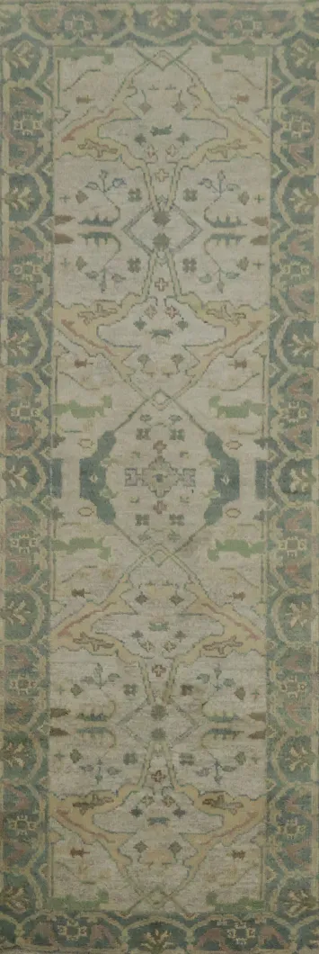 Grey Teal and Beige Runner Rug with Traditional Motifs 7' 9'' X 2' 7''