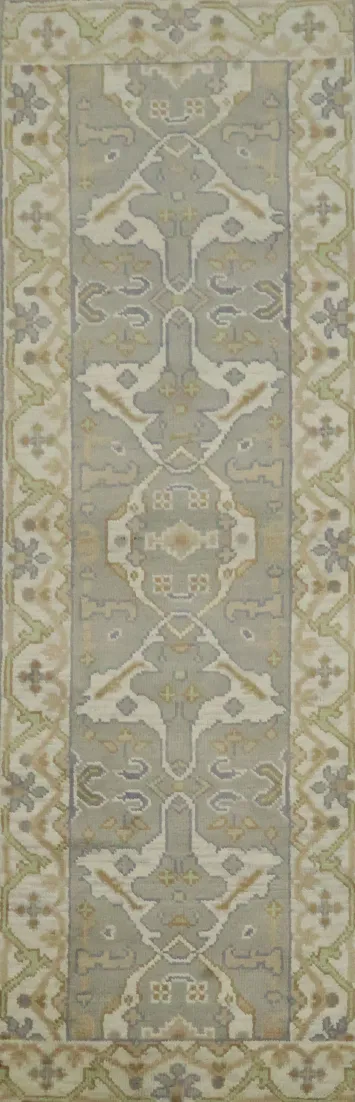 Grey Ivory and Sage Vintage Design Runner with Pastel Accent 7' 9'' X 2' 6''